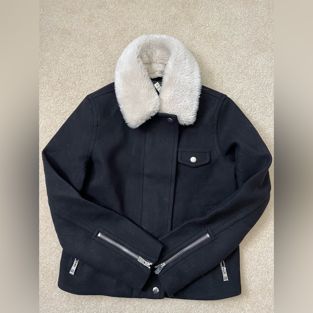 NWT Madewell Sherpa Collar Asymmetric Zip-Front Jacket